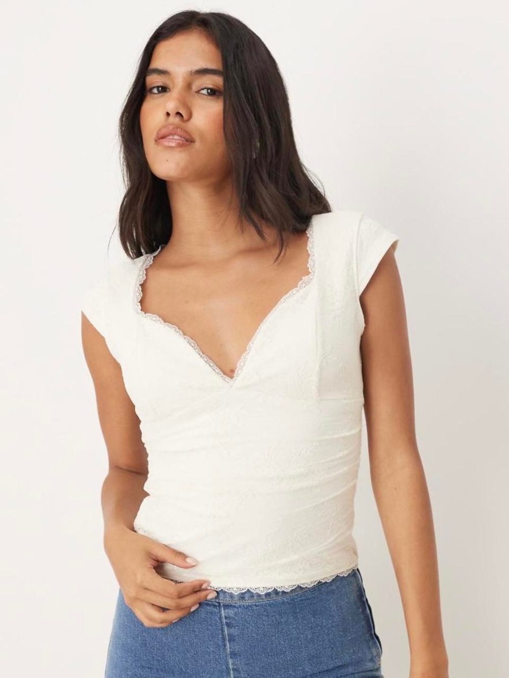 Abercrombie & Fitch Lace Top in Cream
